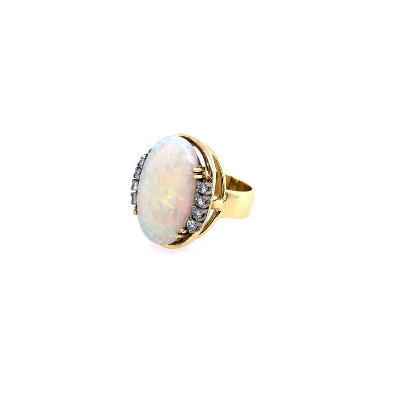 Ring Bicolor Gold 585 mit grossem Opal & Brillanten