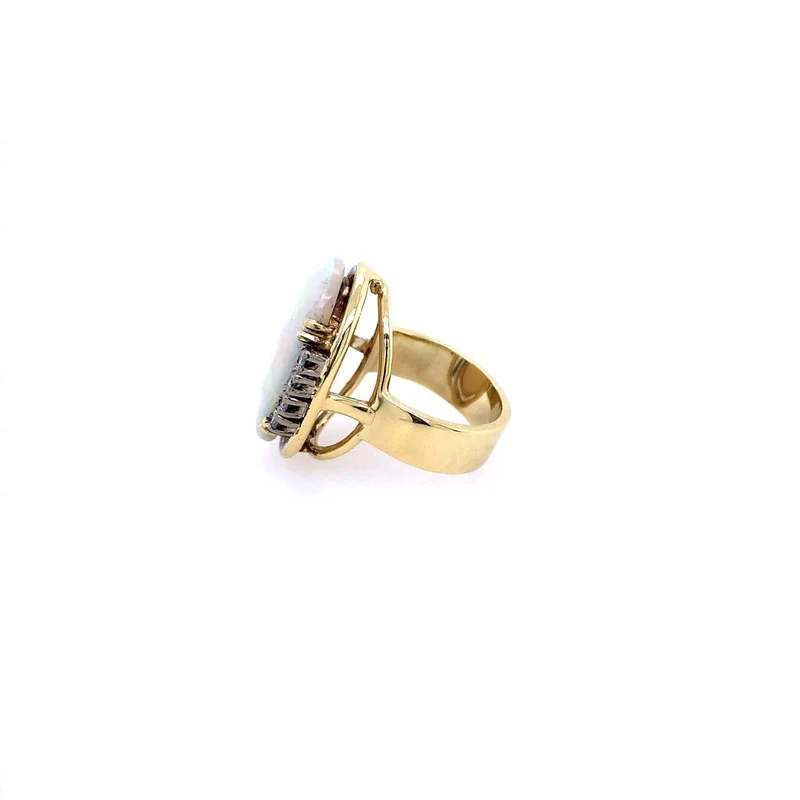Ring Bicolor Gold 585 mit grossem Opal & Brillanten