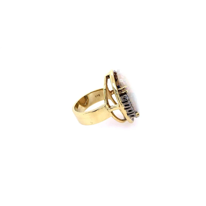 Ring Bicolor Gold 585 mit grossem Opal & Brillanten