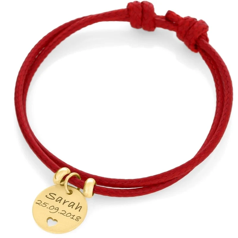 ARMBAND ROT MIT GRAVUR, GESCHENK ZUR HOCHZEIT, TAUFSCHMUCK VERGOLDET
