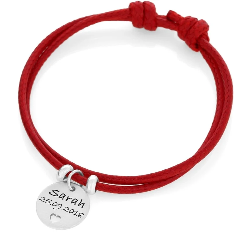 ARMBAND MIT GRAVUR, NAMENSARMBAND ROT, 925 SILBER