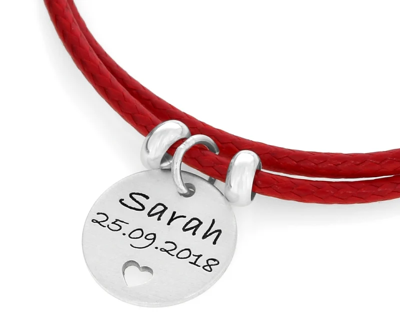 ARMBAND MIT GRAVUR, NAMENSARMBAND ROT, 925 SILBER