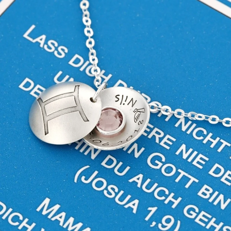 STERNZEICHEN KETTE MIT GRAVUR, GESCHENK SCHACHTEL FÜR JUNGS MIT WUNSCHTEXT, 925 SILBER