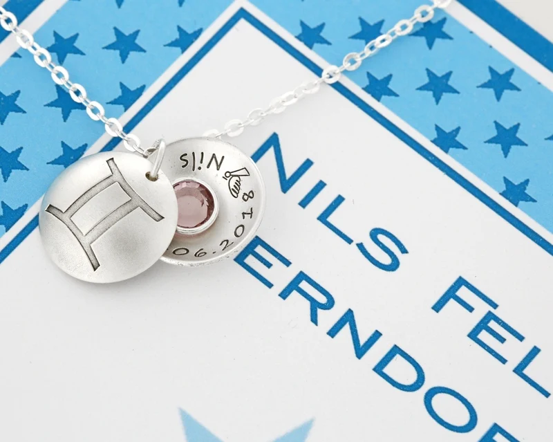 STERNZEICHEN KETTE MIT GRAVUR, GESCHENK SCHACHTEL FÜR JUNGS MIT WUNSCHTEXT, 925 SILBER