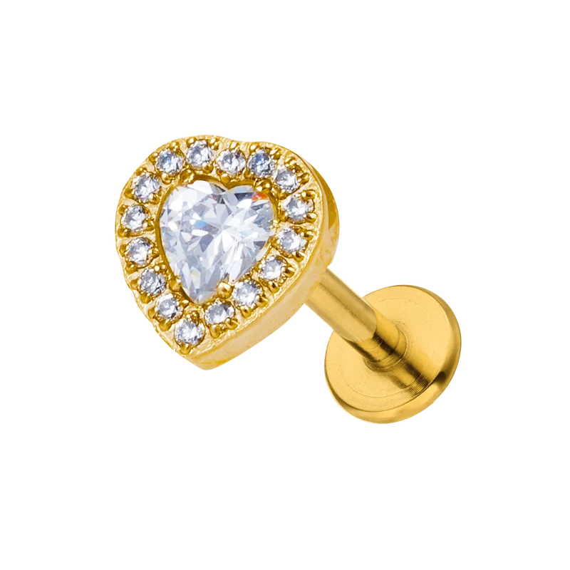 Pave Heart Labret Piercing - Titan