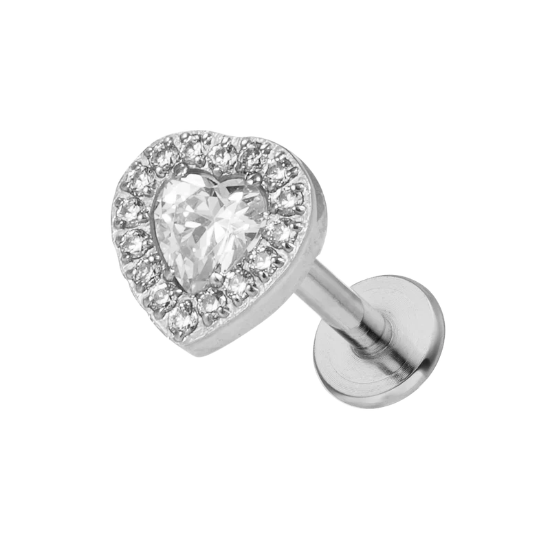 Pave Heart Labret Piercing - Titan