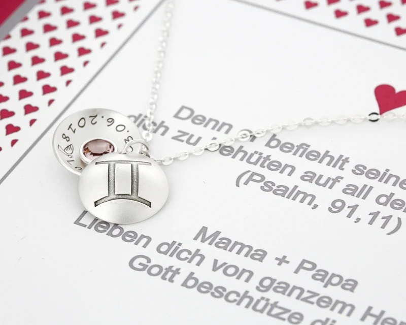 GESCHENKSCHACHTEL FÜR MÄDCHEN, KETTE MIT TIERKREISZEICHEN, NAMENSKETTE MIT GRAVUR