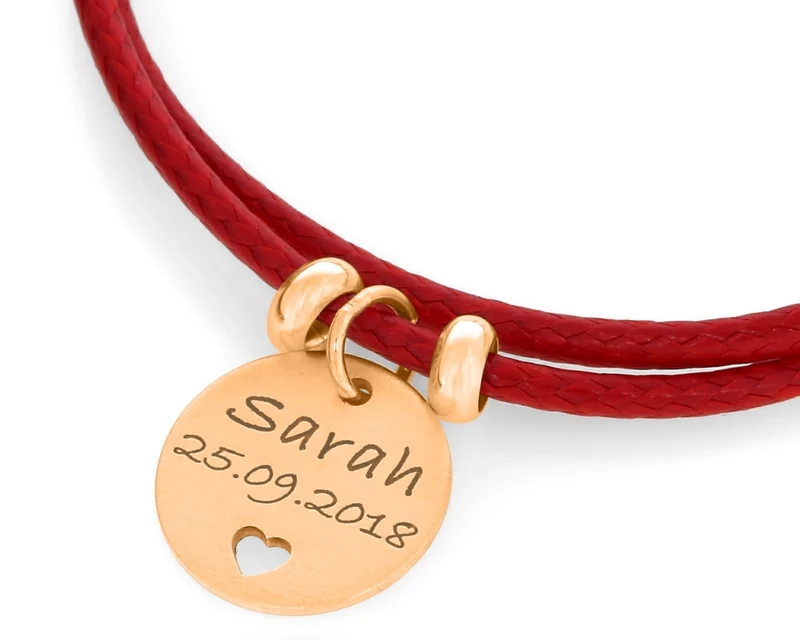 BAUMWOLLARMBAND MIT GRAVUR, KINDERSCHMUCK ROSÉ VERGOLDET