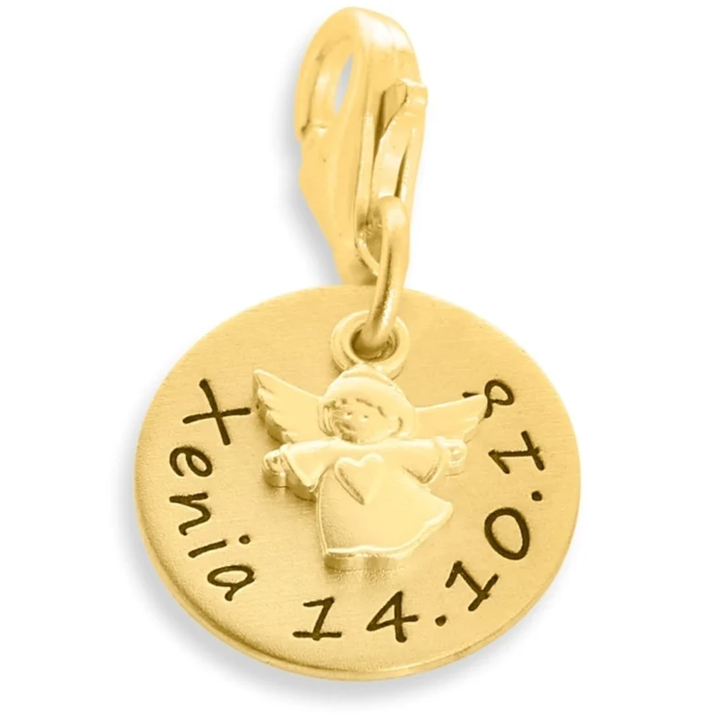 CHARM ANHÄNGER MIT SCHUTZENGEL VERGOLDET, GESCHENK ZU GEBURT