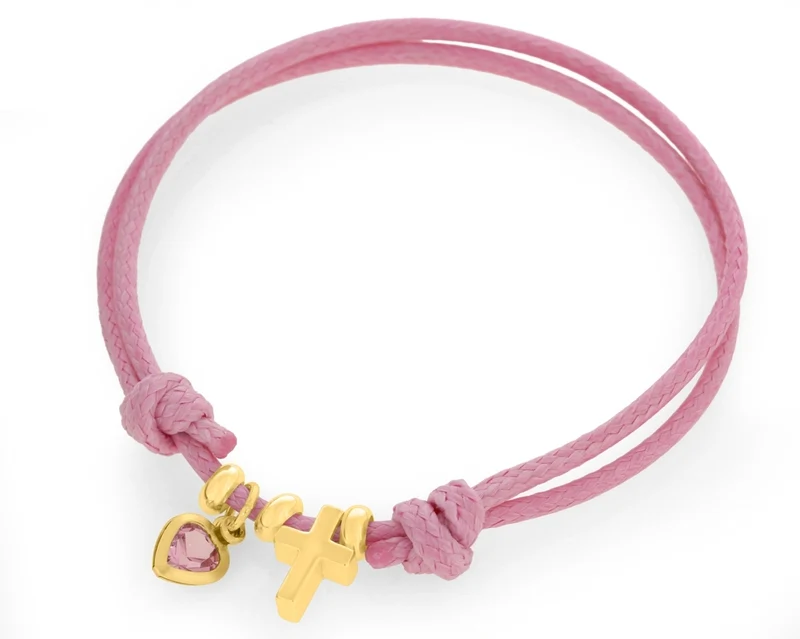 TAUFARMBAND MIT VERGOLDETEN HERZ KREUZ ANHÄNGER, KINDERSCHMUCK GOLD