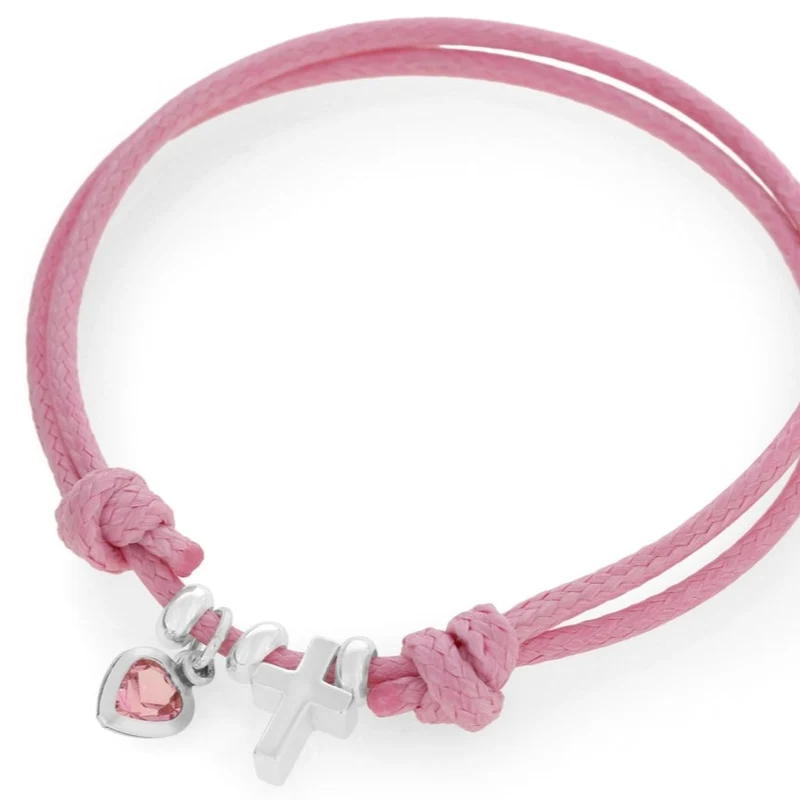 ARMBAND FÜR KINDER ZUR TAUFE, TAUFSCHMUCK MIT KREUZ, BAUMWOLLBAND, 925 SILBER