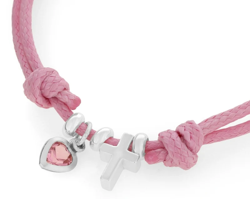 ARMBAND FÜR KINDER ZUR TAUFE, TAUFSCHMUCK MIT KREUZ, BAUMWOLLBAND, 925 SILBER