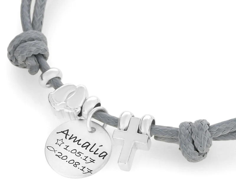 BAUMWOLLARMBAND MIT SCHIEBEKNOTEN, ARMKETTCHEN 925 SILBER MIT GRAVUR