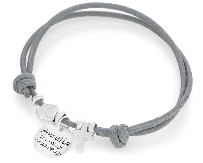 BAUMWOLLARMBAND MIT SCHIEBEKNOTEN, ARMKETTCHEN 925 SILBER MIT GRAVUR