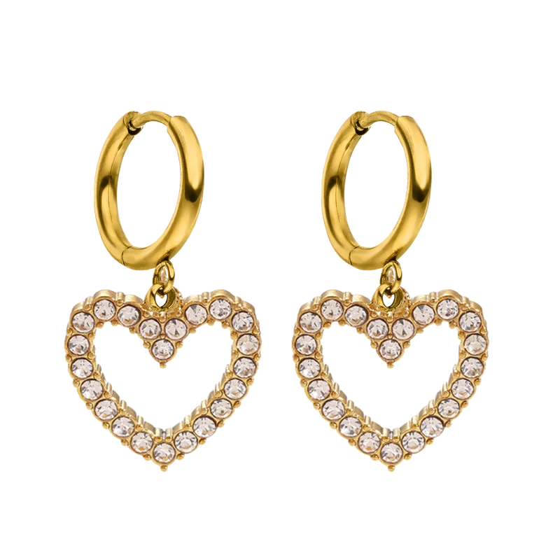 Sweet Heart Pave Huggie Ohrringe 14K Vergoldet
