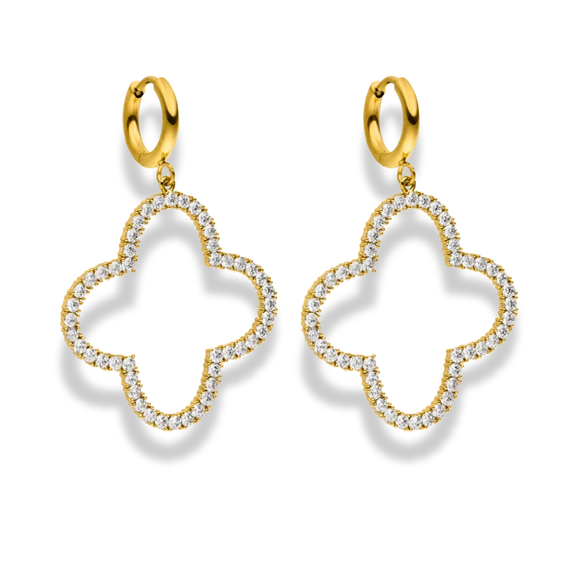 Pave Bold Lucky Leaf Huggie Ohrringe 14K Vergoldet