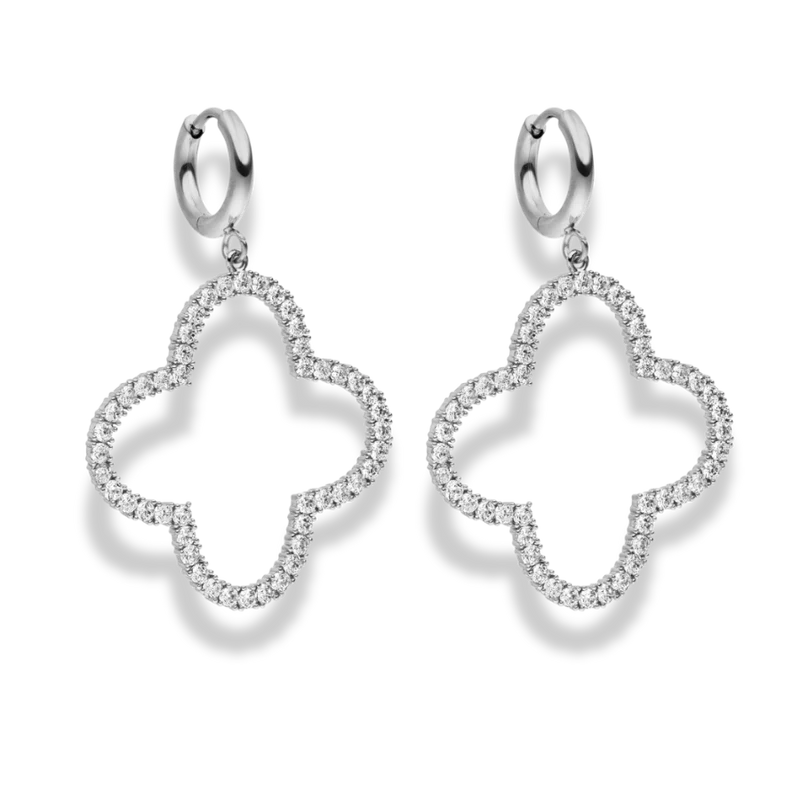 Pave Bold Lucky Leaf Huggie Ohrringe 14K Vergoldet
