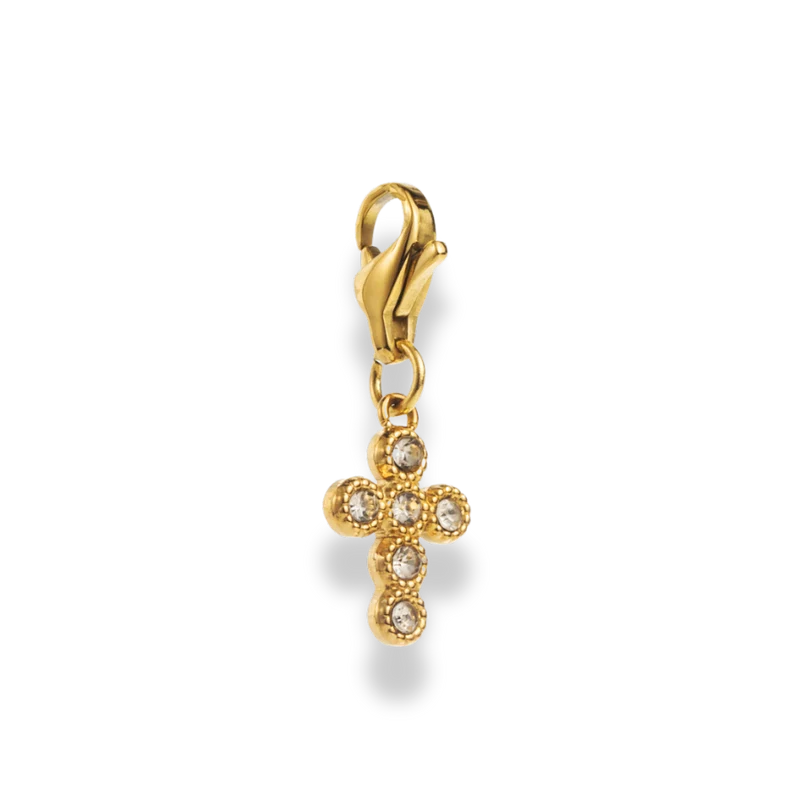 Pave Cross Charm 14Karat Vergoldet