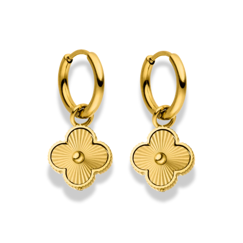 Golden Lucky Leaf Huggie Ohrringe 14K Vergoldet