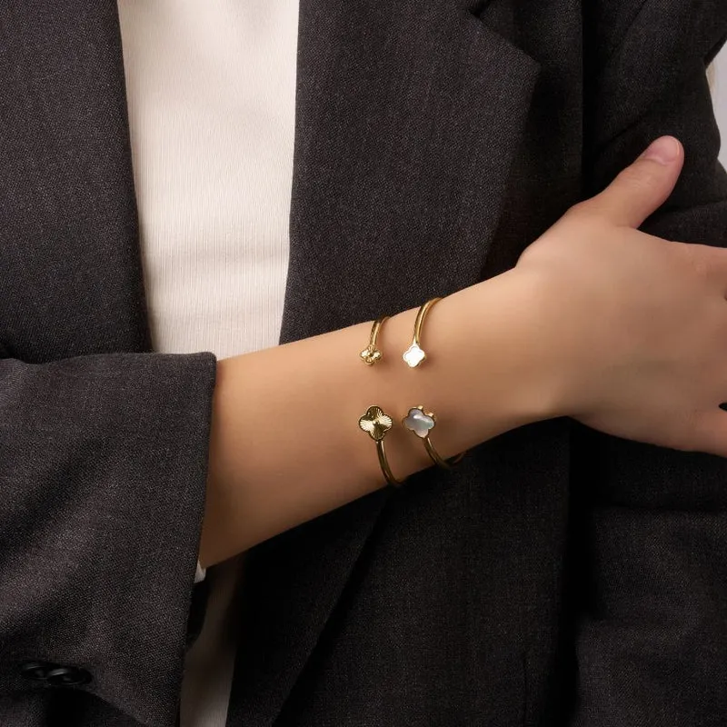 Twin Golden Lucky Leaf Armreif 14K Vergoldet