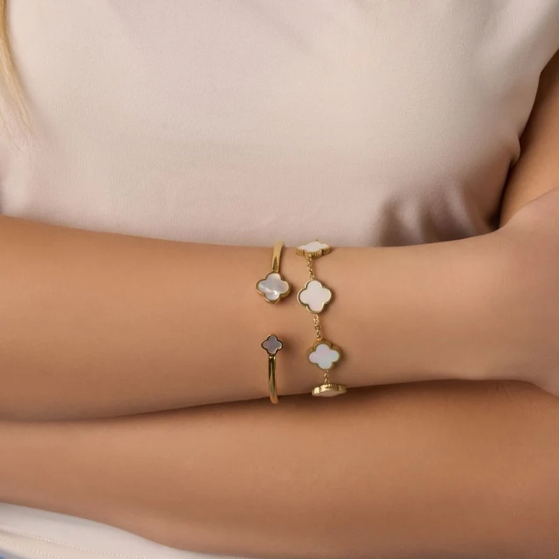 Twin Perlmutt Lucky Leaf Armreif 14K Vergoldet