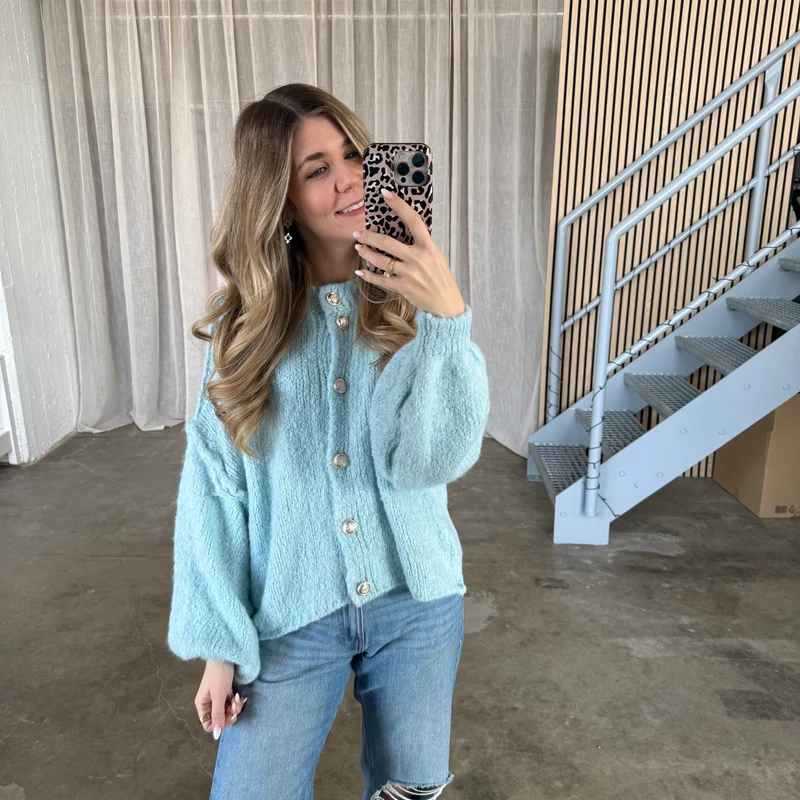 Chunky Strickjacke - Hellblau