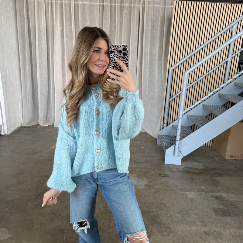 Chunky Strickjacke - Hellblau