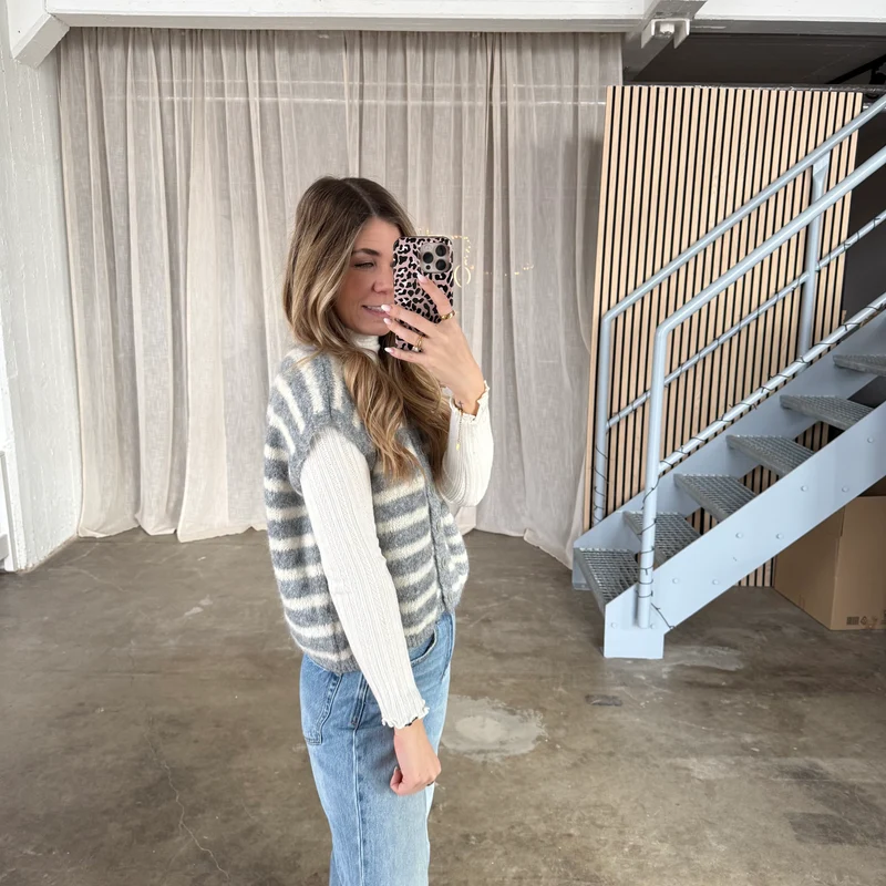 Stoff Pullunder Stripes - Grau x Creme