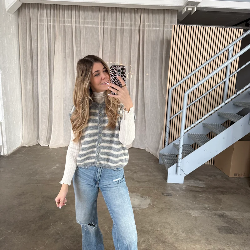 Stoff Pullunder Stripes - Grau x Creme