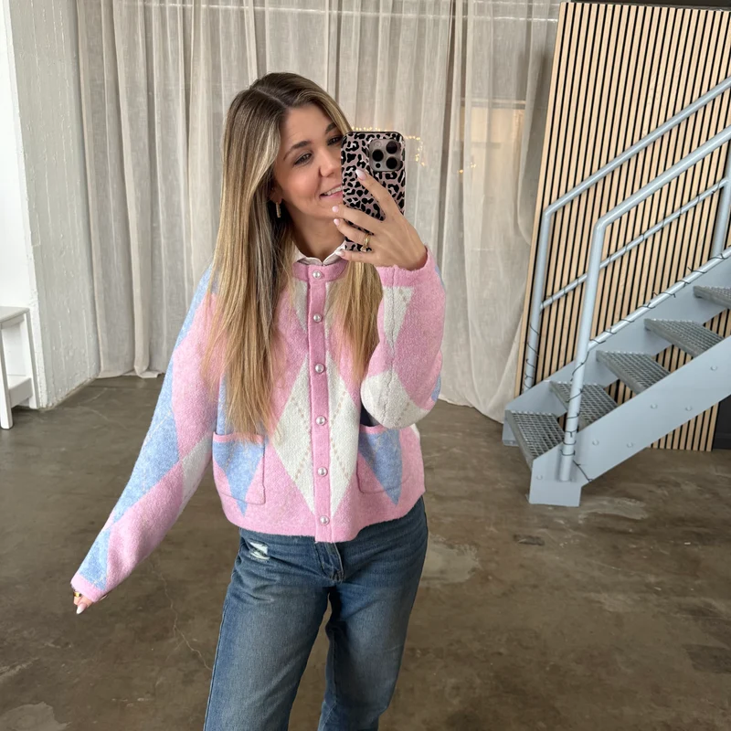 Strickjacke Romy - Blau x Rosa