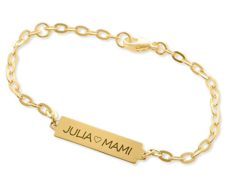 KINDER ID ARMBAND MIT WUNSCHGRAVUR VERGOLDET, KINDERSCHMUCK GOLD