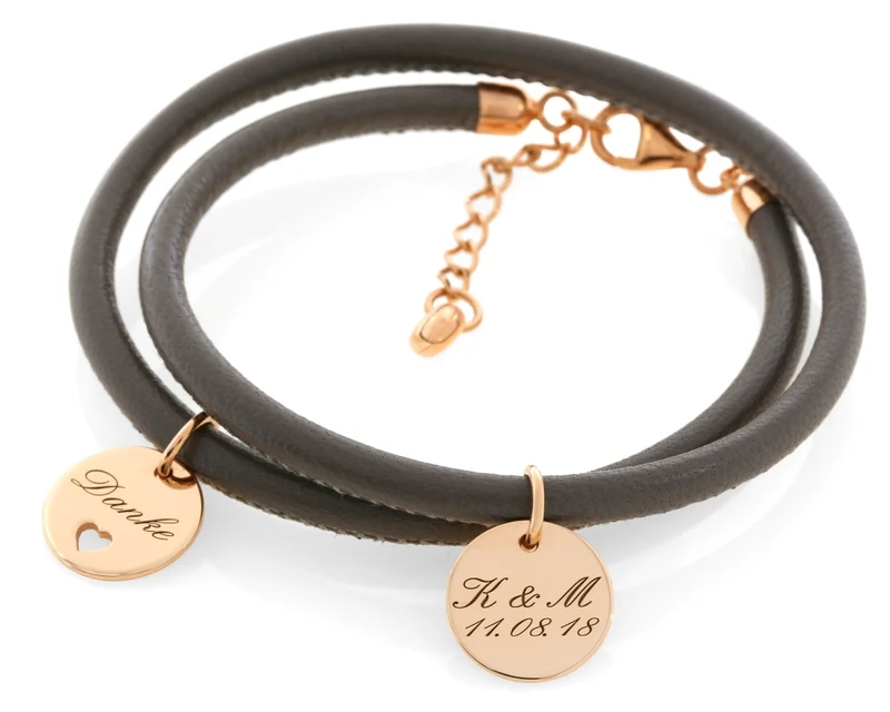 NAPPALEDER ARMBAND DAMEN MIT GRAVUR, ANHÄNGER ROSE VERGOLDET, GASTGESCHENK