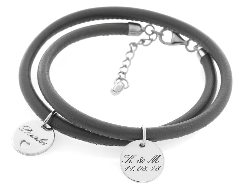 LEDERARMBAND MIT INITIALEN, GESCHENK TRAUZEUGIN, 925 SILBER
