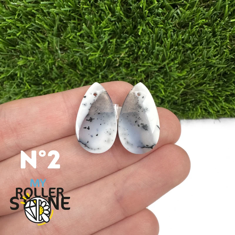 Paar gebohrte Dendritenopal-Cabochons (für Ohrringe)
