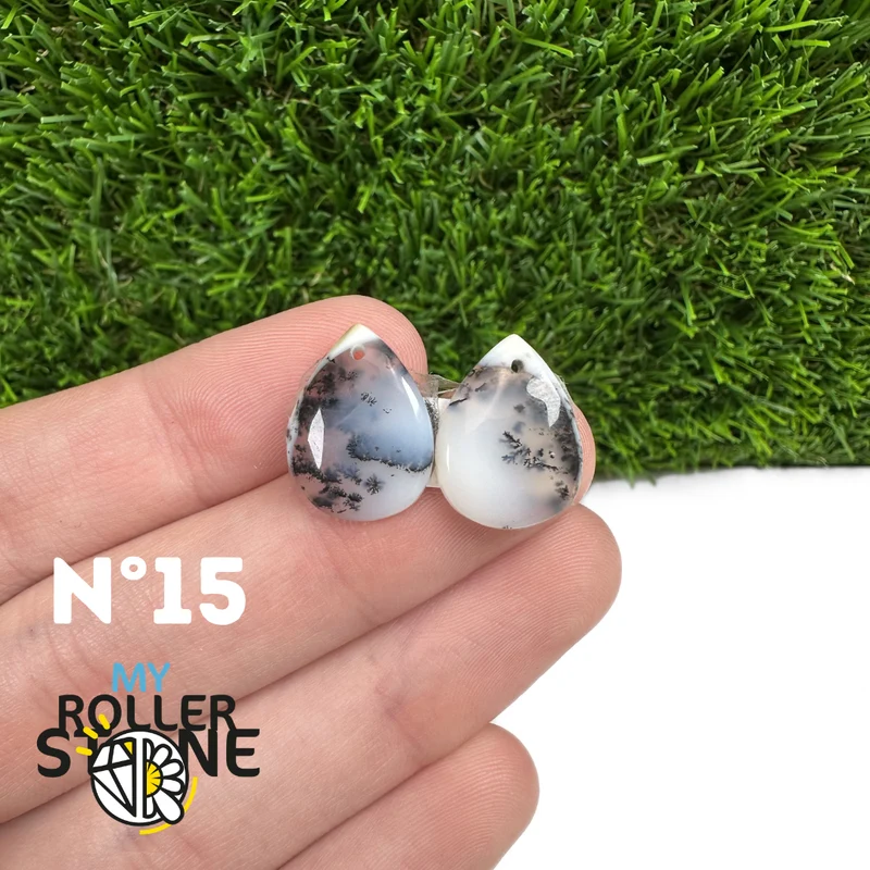 Paar gebohrte Dendritenopal-Cabochons (für Ohrringe)