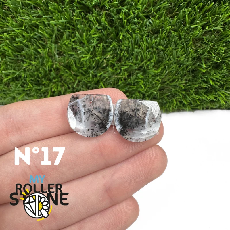Paar gebohrte Dendritenopal-Cabochons (für Ohrringe)