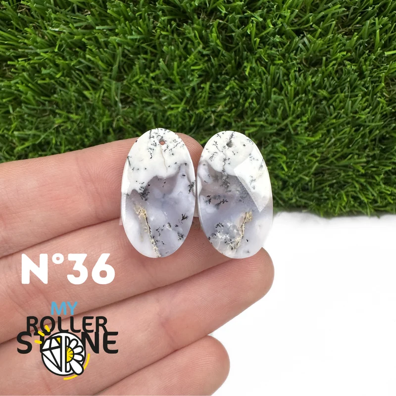 Paar gebohrte Dendritenopal-Cabochons (für Ohrringe)