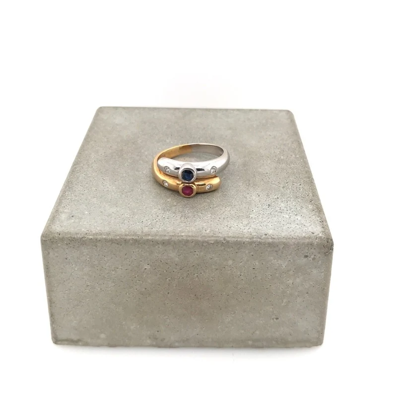 Ring Bicolor Gold 750 mit Rubin, Safir & Brillanten