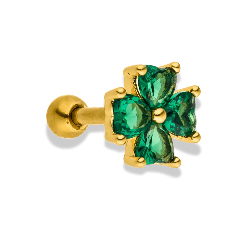 Emerald Hearts Ohr Piercing 18K Vergoldet