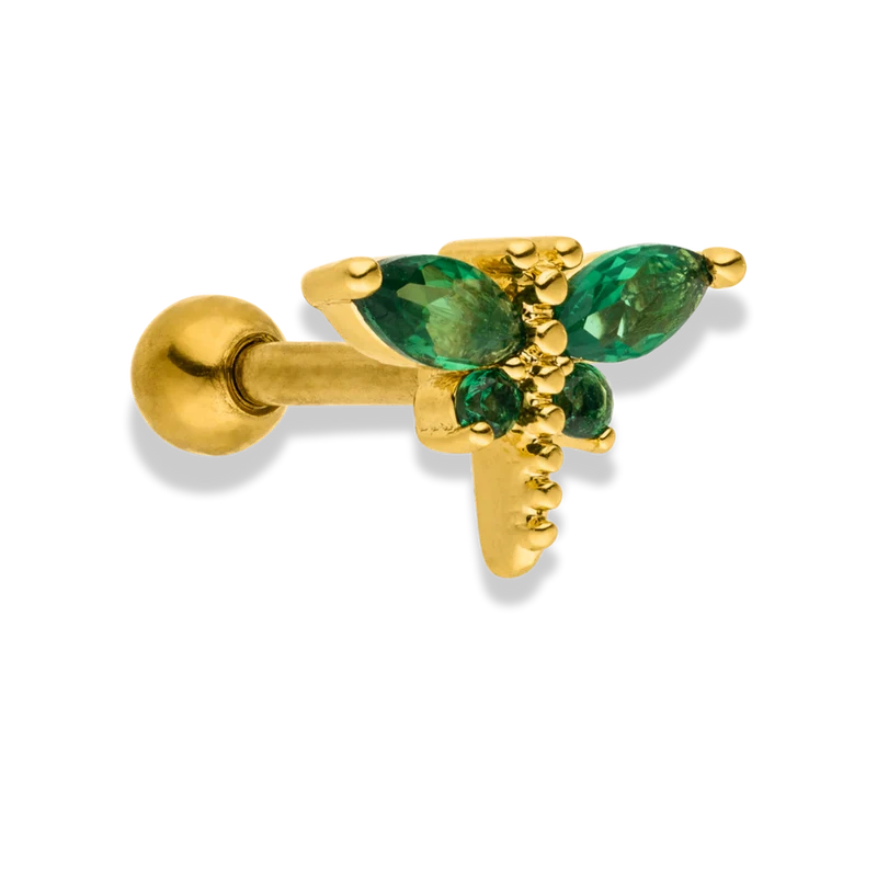 Emerald Butterfly Ohr Piercing 18K Vergoldet