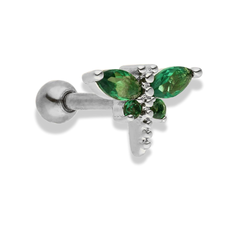 Emerald Butterfly Ohr Piercing 18K Vergoldet