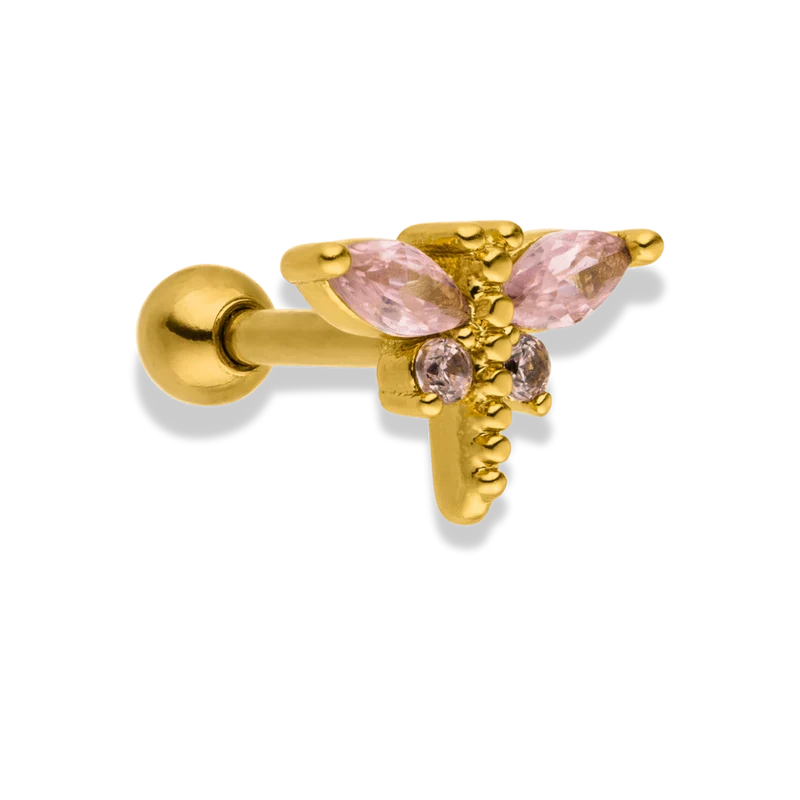 Pink Butterfly Ohr Piercing 18K Vergoldet