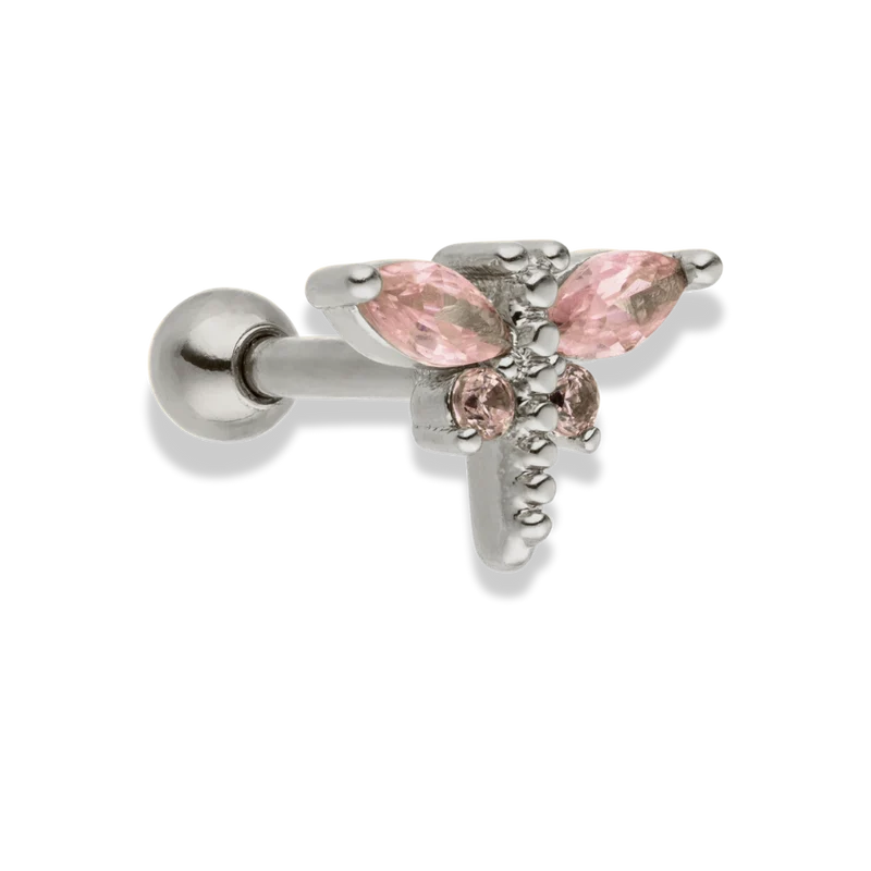 Pink Butterfly Ohr Piercing 18K Vergoldet