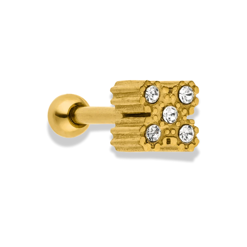 Pave Flower Ohr Piercing 14K Vergoldet