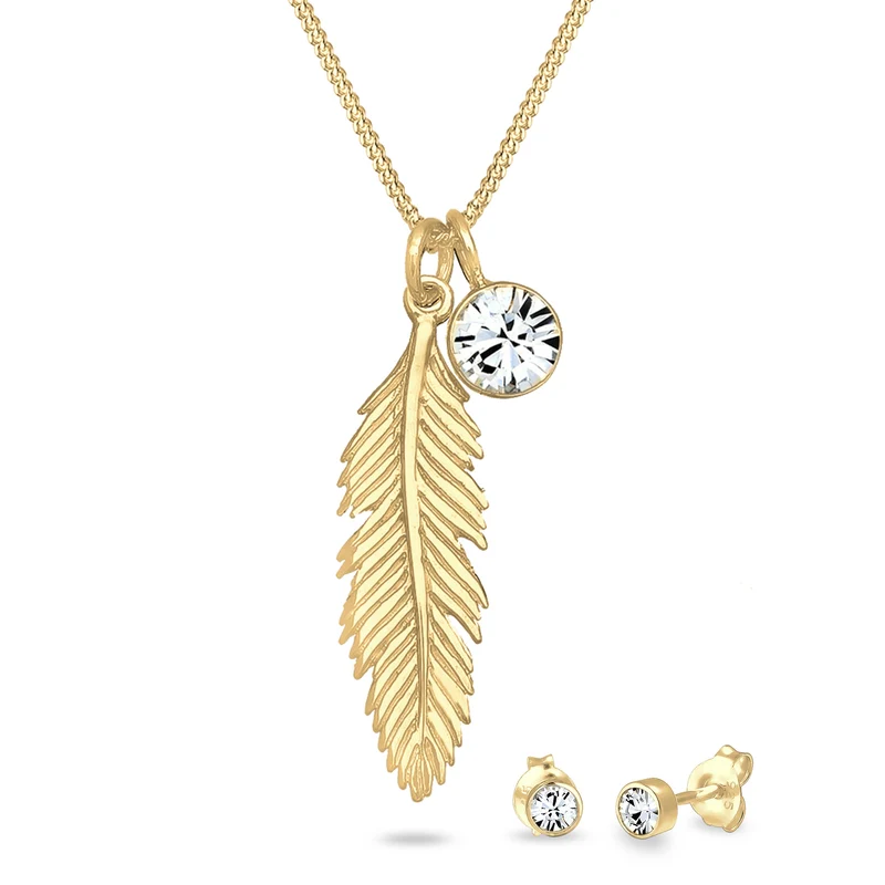 Schmuckset Feder | Mit Kristallen von Swarovski® (Weiß)
