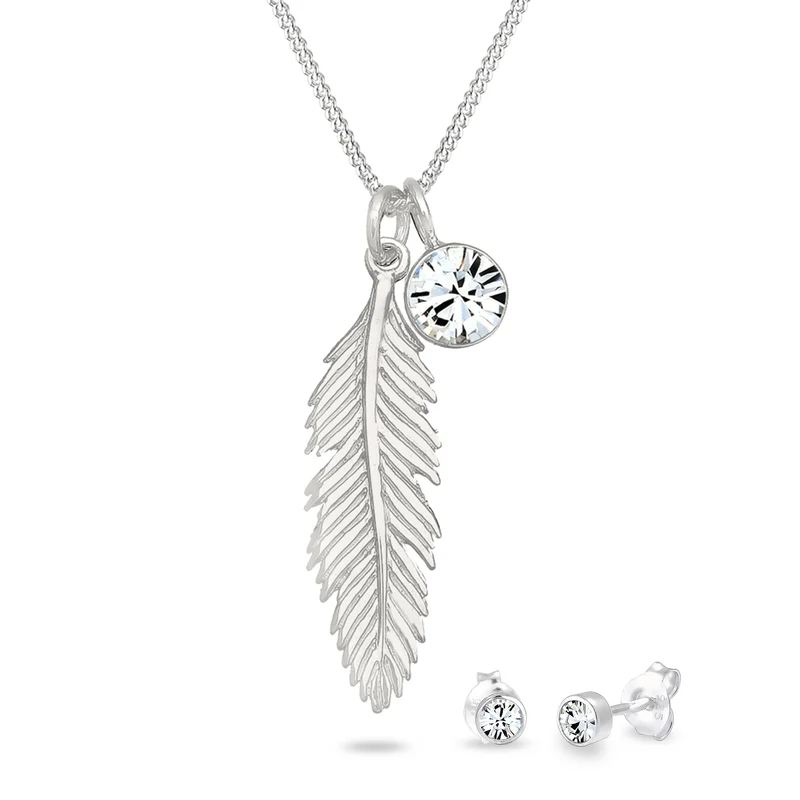 Schmuckset Feder | Mit Kristallen von Swarovski® (Weiß)