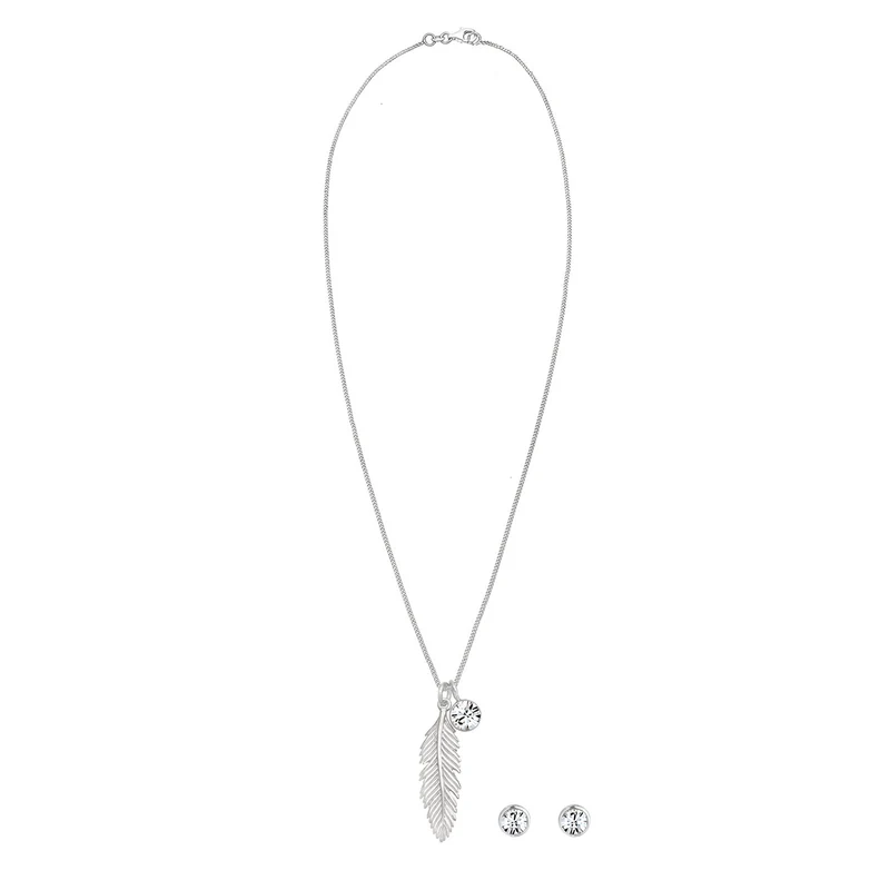 Schmuckset Feder | Mit Kristallen von Swarovski® (Weiß)