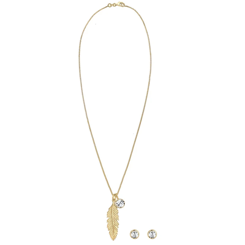 Schmuckset Feder | Mit Kristallen von Swarovski® (Weiß)