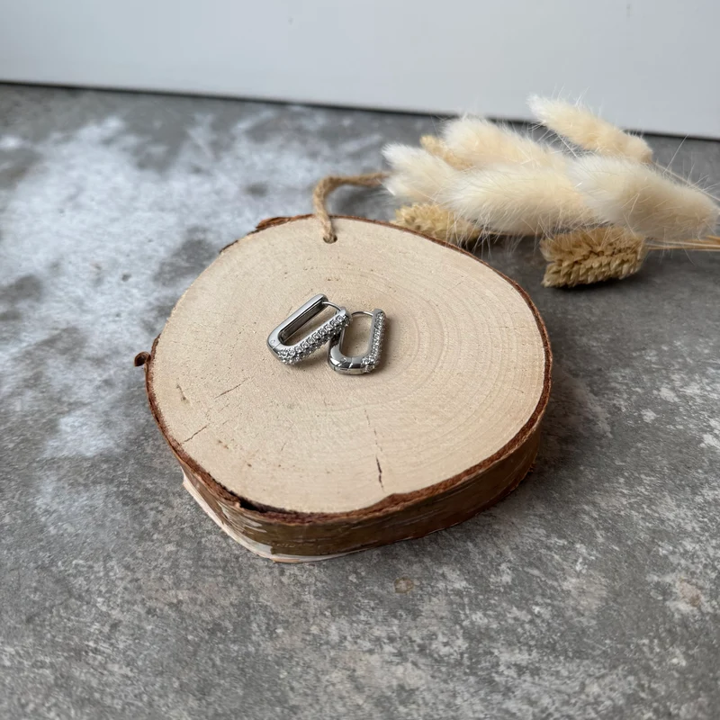 Edge Creolen | Strass Silber