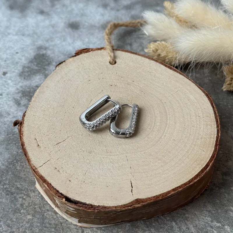 Edge Creolen | Strass Silber